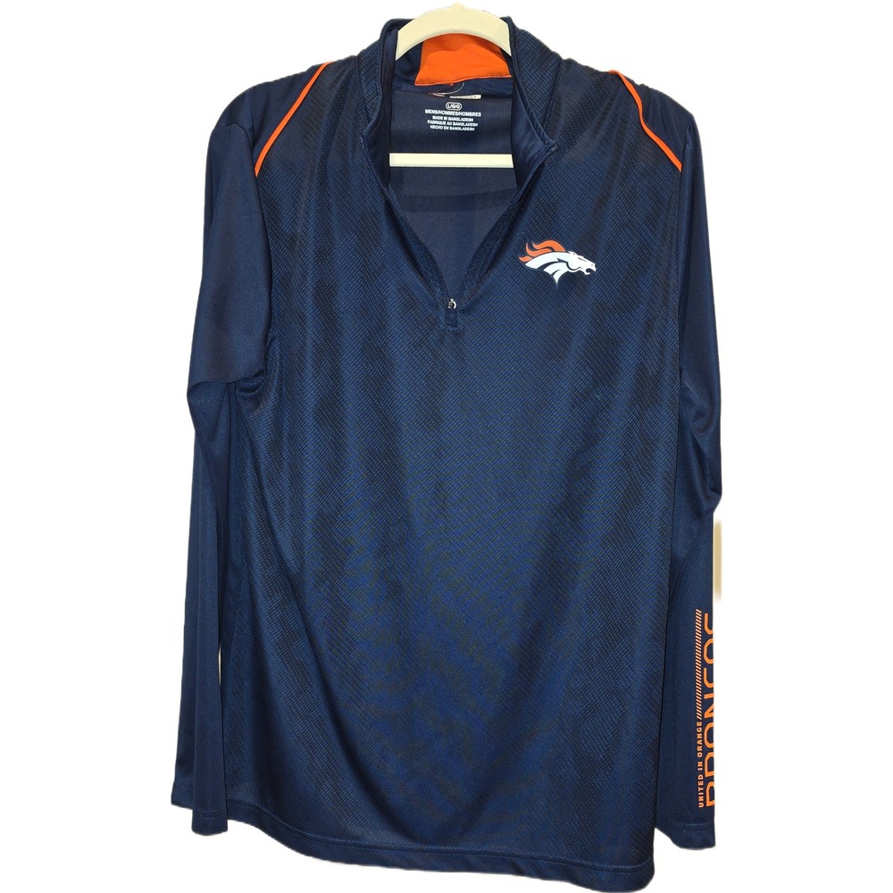 Denver Broncos NFL Mens Navy Blue Quarter Zip Pullover Performance Shirt Large